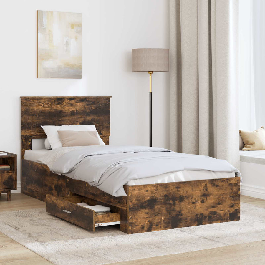 Bedframe met hoofdeinde Gerookt eiken 90 x 190 cm Bewerkt hout