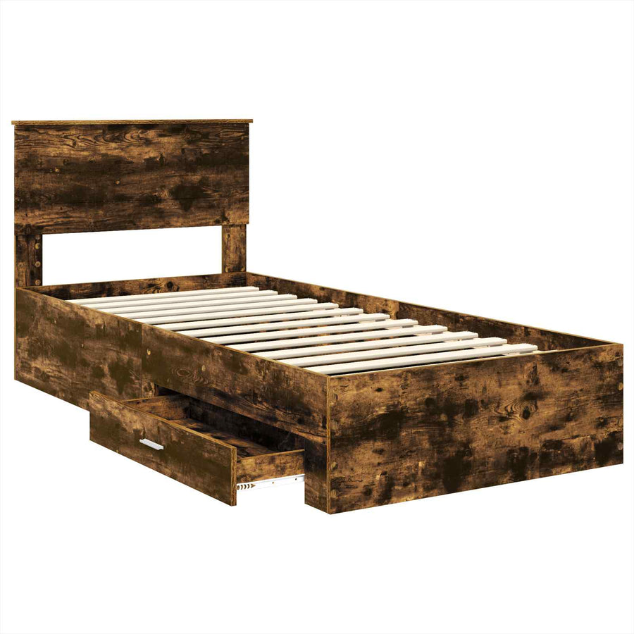 Bedframe met hoofdeinde Gerookt eiken 90 x 190 cm Bewerkt hout