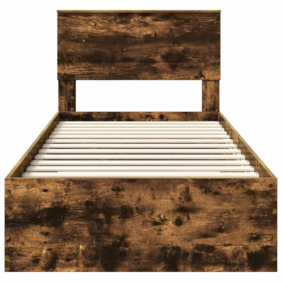 Bedframe met hoofdeinde Gerookt eiken 90 x 190 cm Bewerkt hout