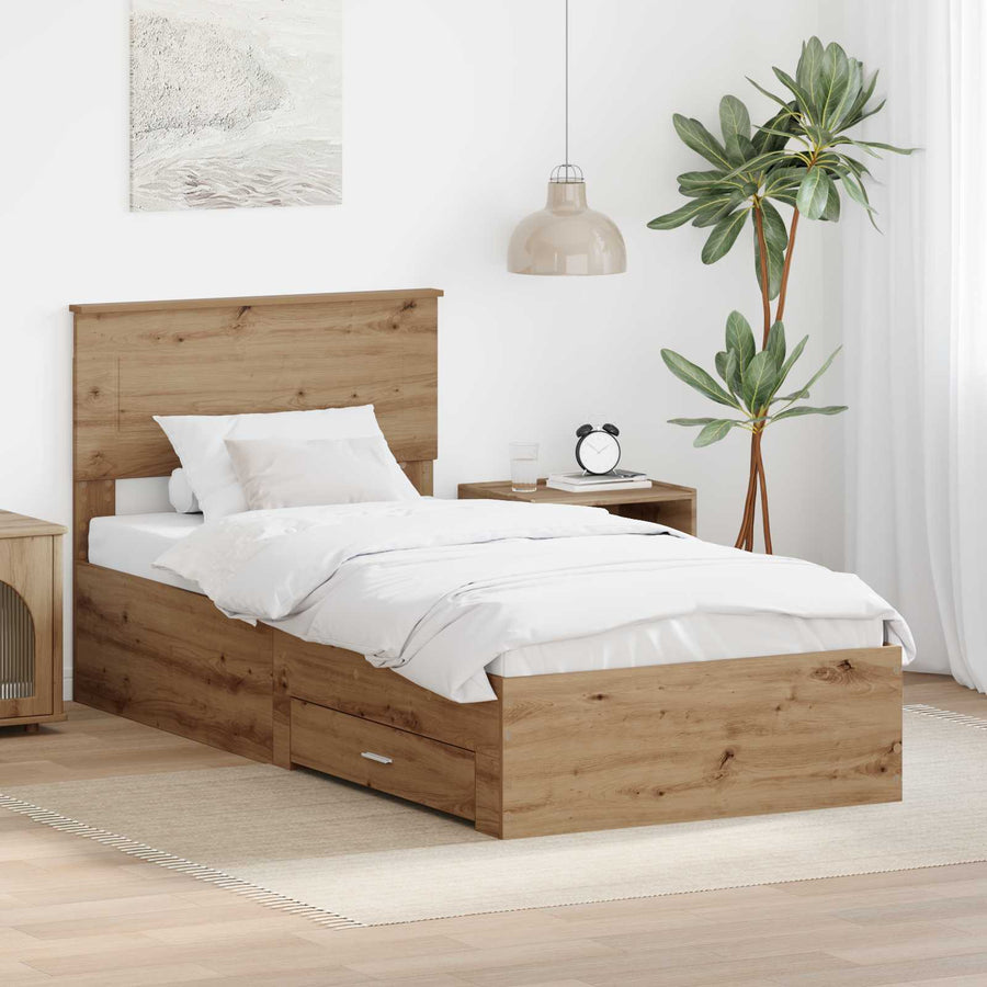 Bedframe met hoofdeinde Artisan Eiken 90 x 190 cm Bewerkt hout
