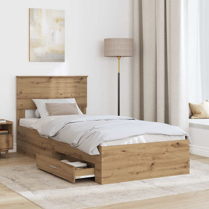 Bedframe met hoofdeinde Artisan Eiken 90 x 190 cm Bewerkt hout