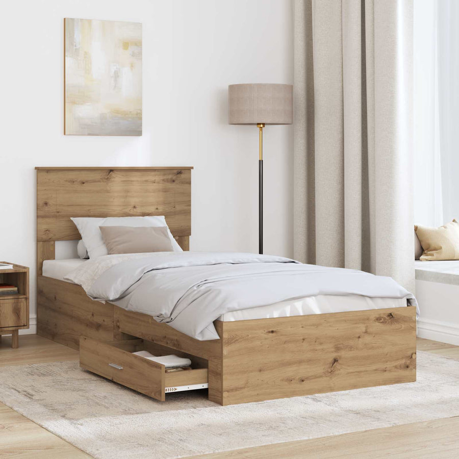 Bedframe met hoofdeinde Artisan Eiken 90 x 190 cm Bewerkt hout