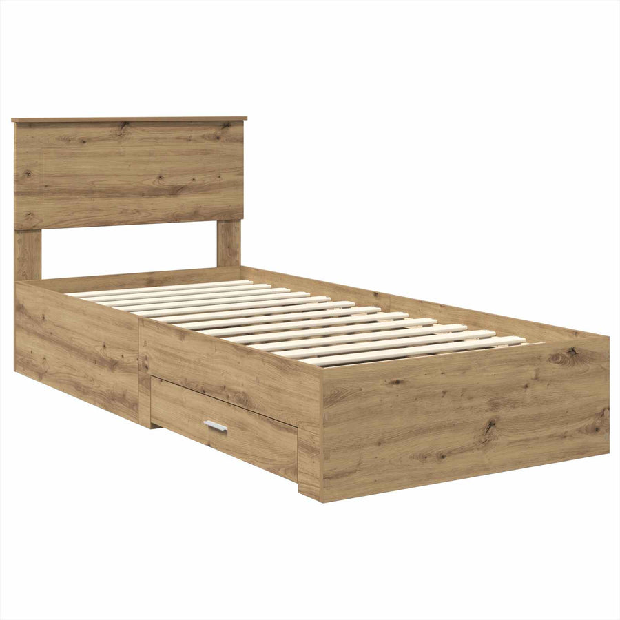 Bedframe met hoofdeinde Artisan Eiken 90 x 190 cm Bewerkt hout
