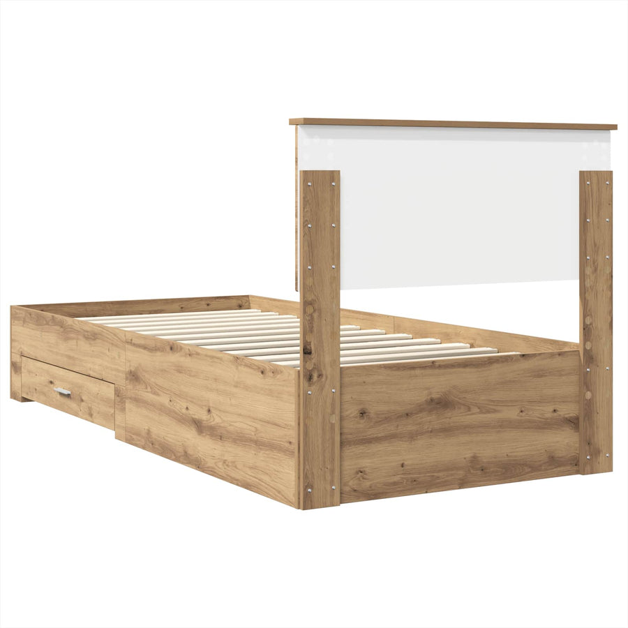 Bedframe met hoofdeinde Artisan Eiken 90 x 190 cm Bewerkt hout