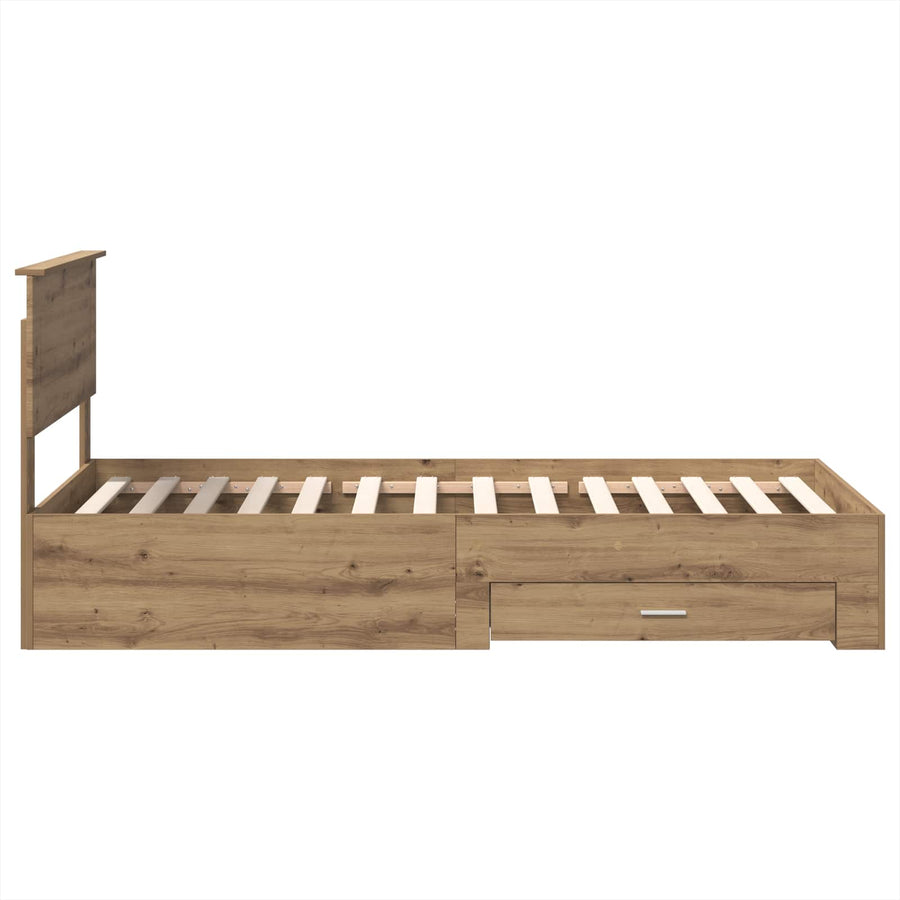 Bedframe met hoofdeinde Artisan Eiken 90 x 190 cm Bewerkt hout