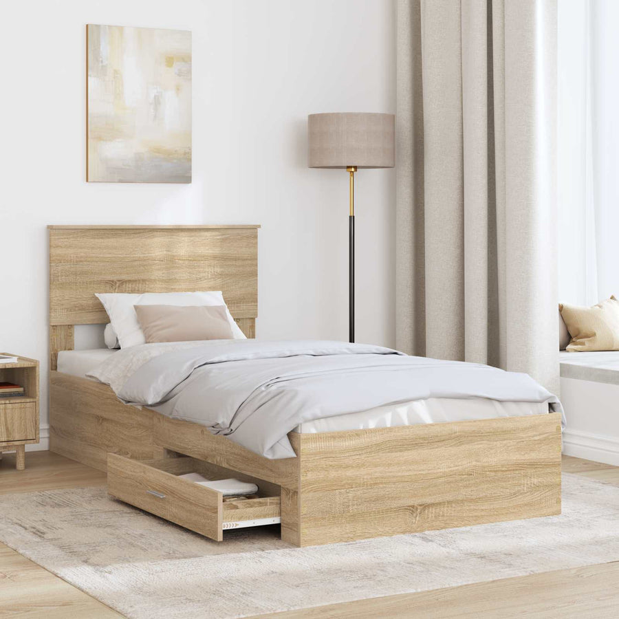 Bedframe met hoofdeinde Sonoma Eiken 90 x 200 cm Bewerkt hout