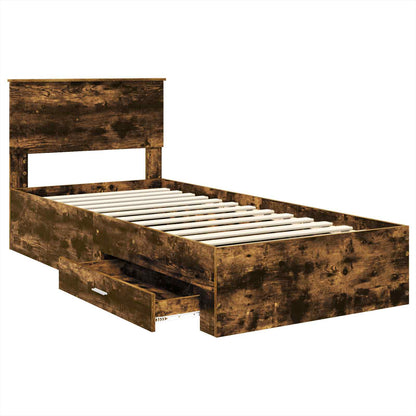 Bedframe met hoofdeinde Gerookt eiken 90 x 200 cm Bewerkt hout