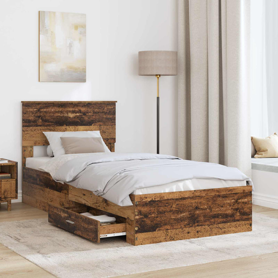 Bedframe met hoofdeinde Oudhout 90 x 200 cm Bewerkt hout
