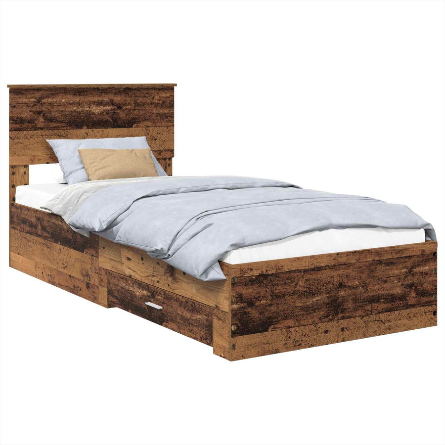 Bedframe met hoofdeinde Oudhout 90 x 200 cm Bewerkt hout