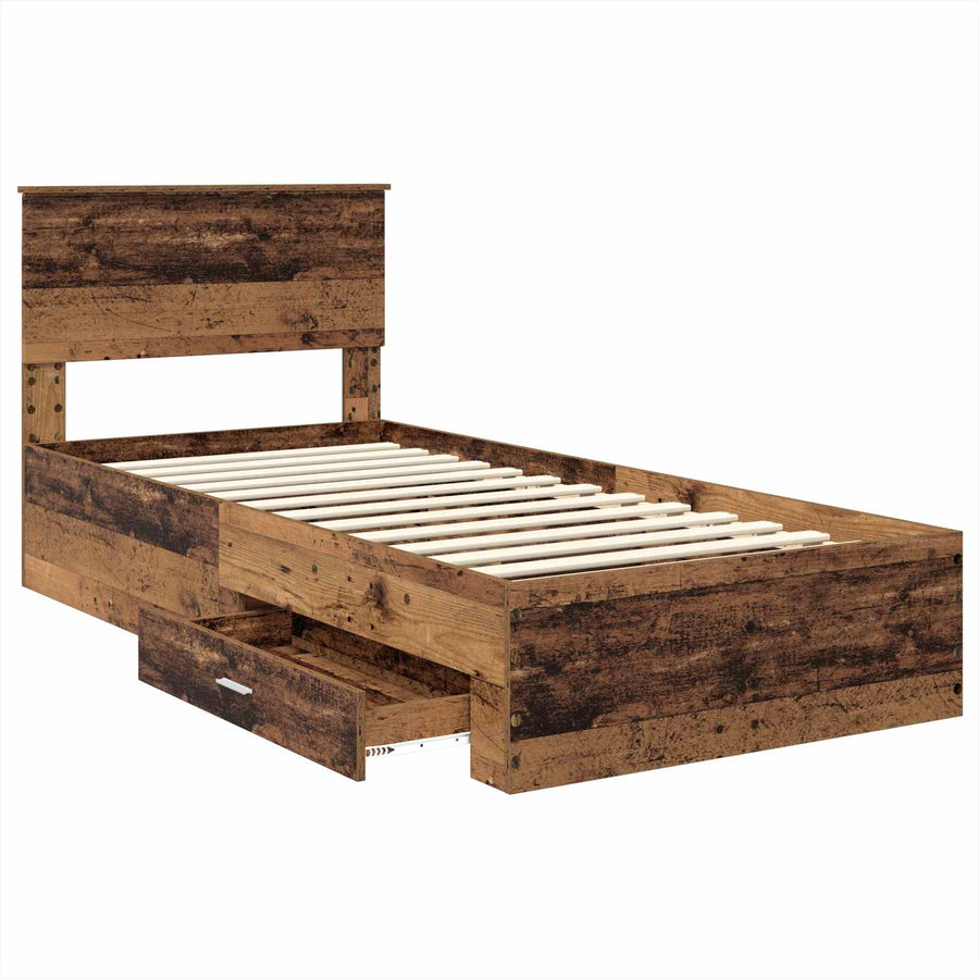 Bedframe met hoofdeinde Oudhout 90 x 200 cm Bewerkt hout