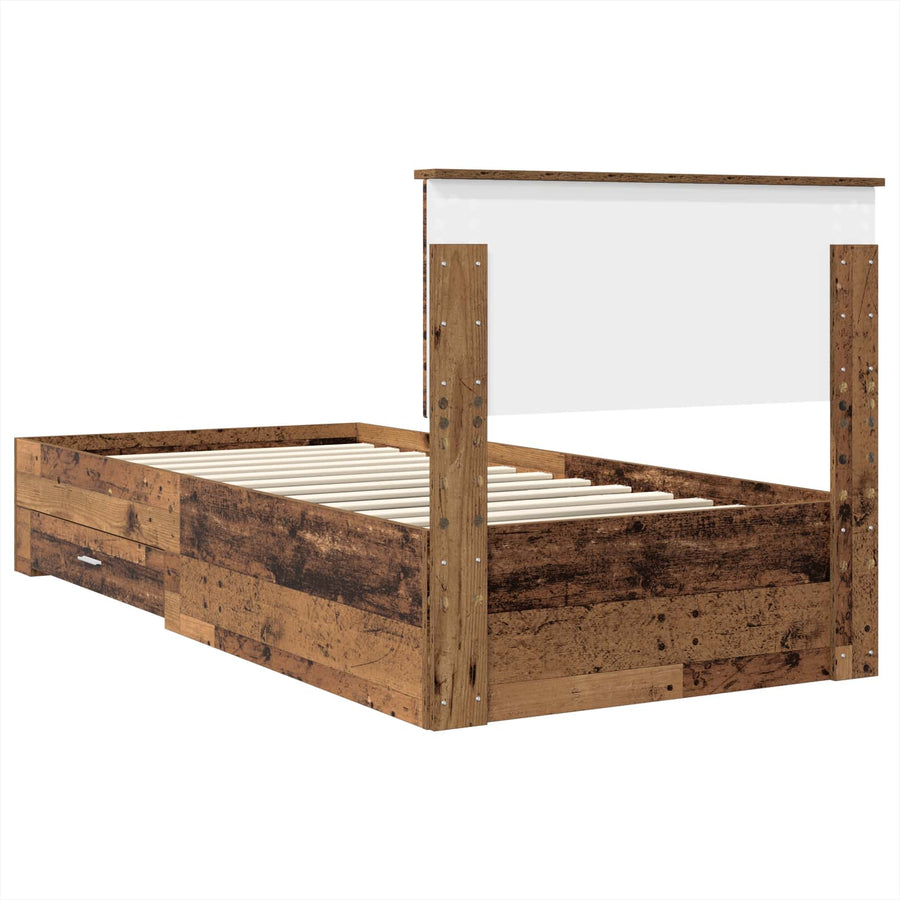Bedframe met hoofdeinde Oudhout 90 x 200 cm Bewerkt hout