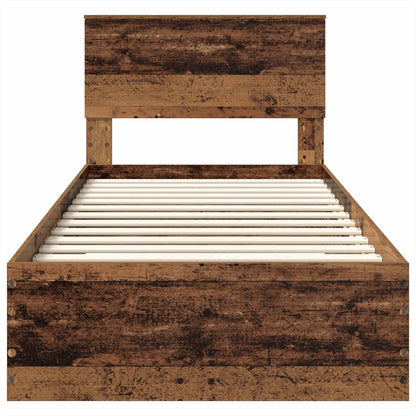 Bedframe met hoofdeinde Oudhout 90 x 200 cm Bewerkt hout