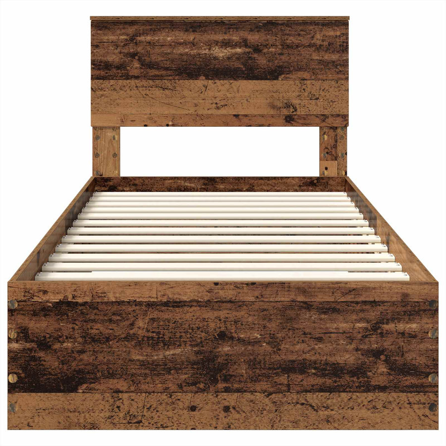 Bedframe met hoofdeinde Oudhout 90 x 200 cm Bewerkt hout