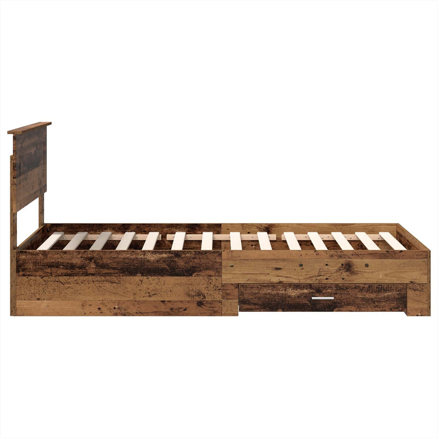 Bedframe met hoofdeinde Oudhout 90 x 200 cm Bewerkt hout