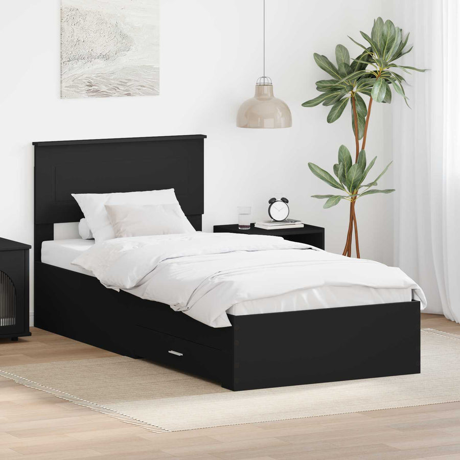 Bedframe met lade Zwart en Zilver 75 x 190 cm Bewerkt hout