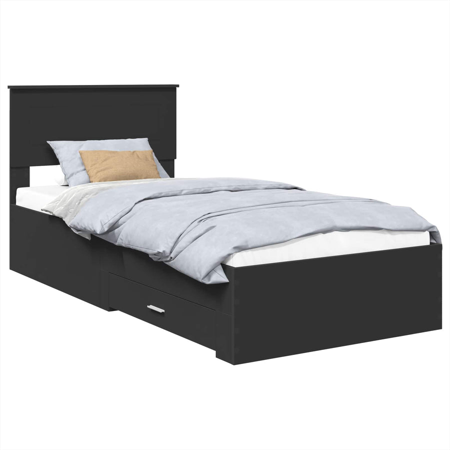 Bedframe met lade Zwart en Zilver 75 x 190 cm Bewerkt hout