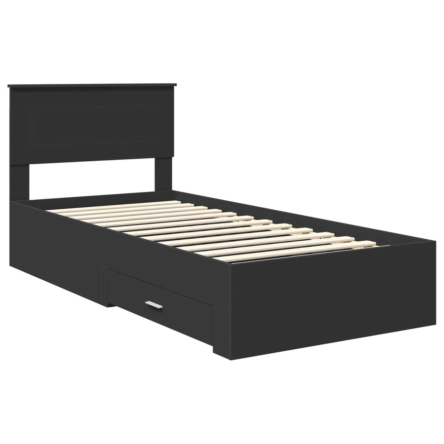 Bedframe met lade Zwart en Zilver 75 x 190 cm Bewerkt hout