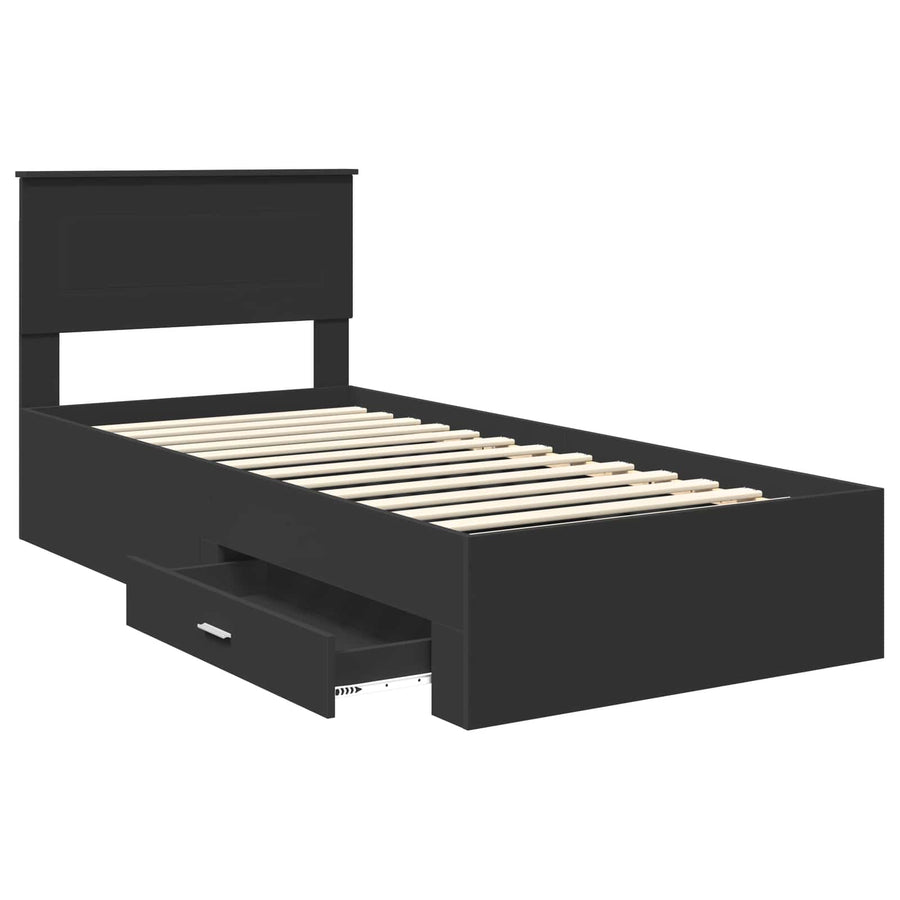 Bedframe met lade Zwart en Zilver 75 x 190 cm Bewerkt hout