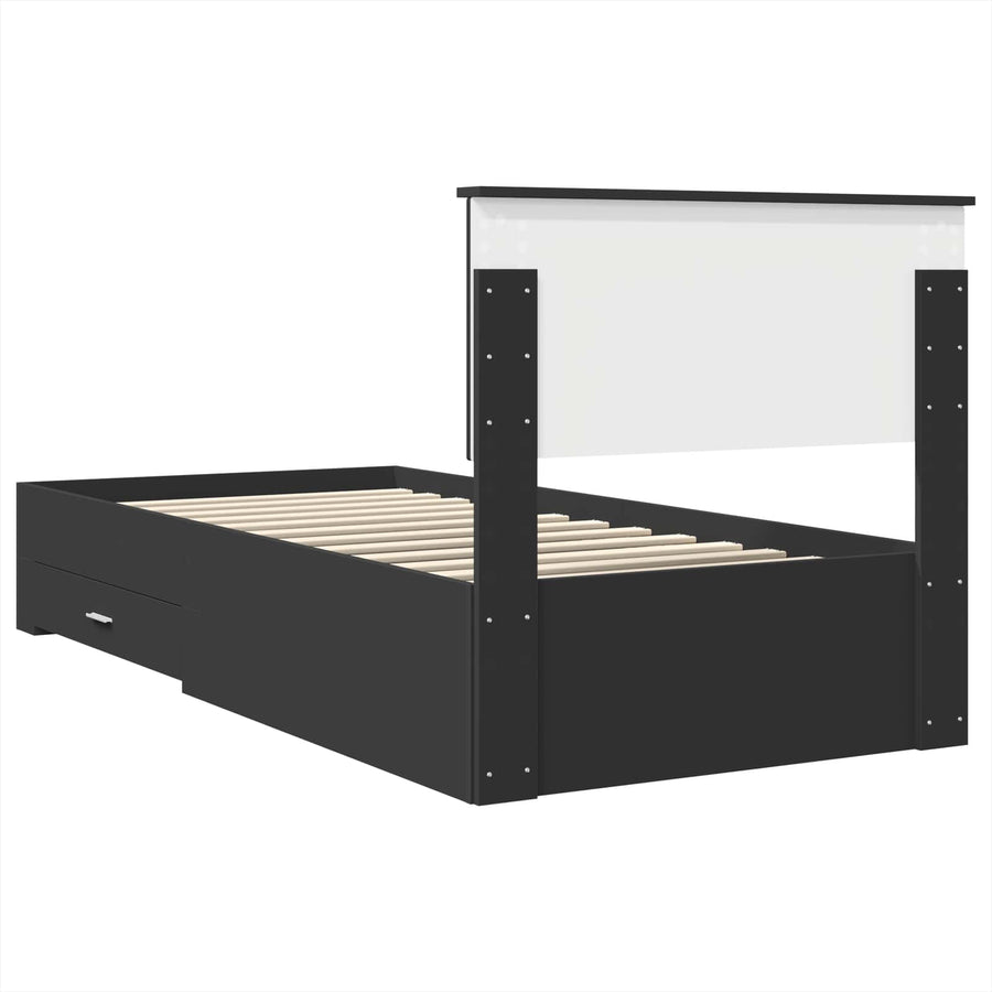 Bedframe met lade Zwart en Zilver 75 x 190 cm Bewerkt hout