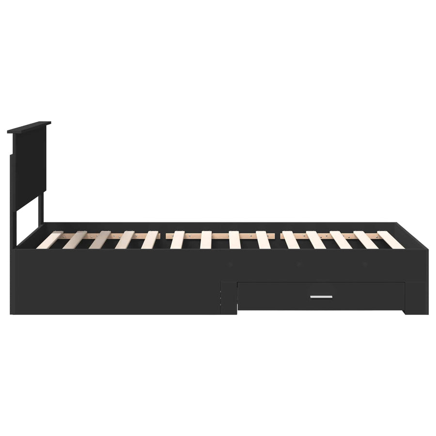 Bedframe met lade Zwart en Zilver 75 x 190 cm Bewerkt hout