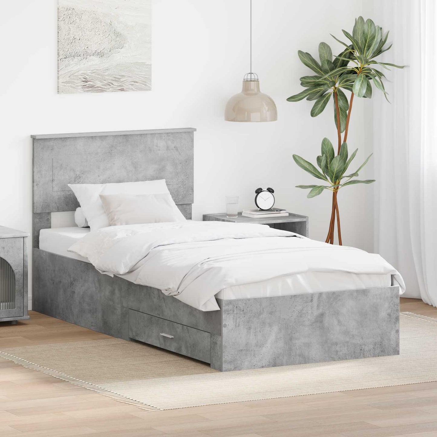 Bedframe Beton Grijs en Zilver 75 x 190 cm Bewerkt hout