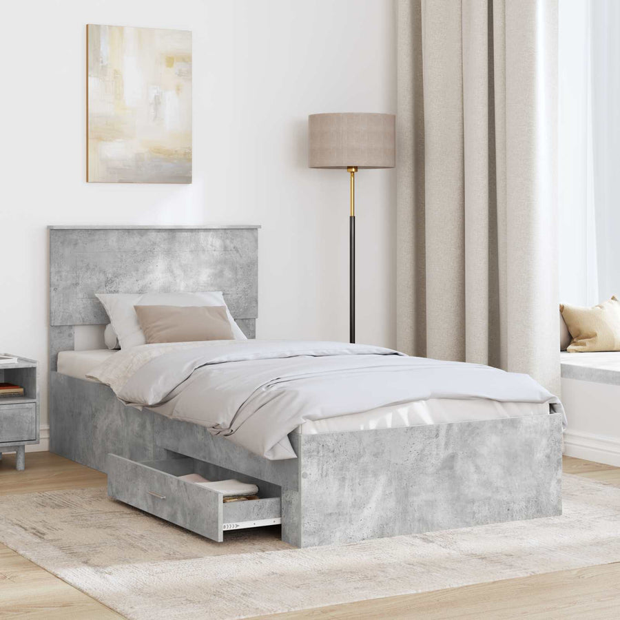 Bedframe Beton Grijs en Zilver 75 x 190 cm Bewerkt hout