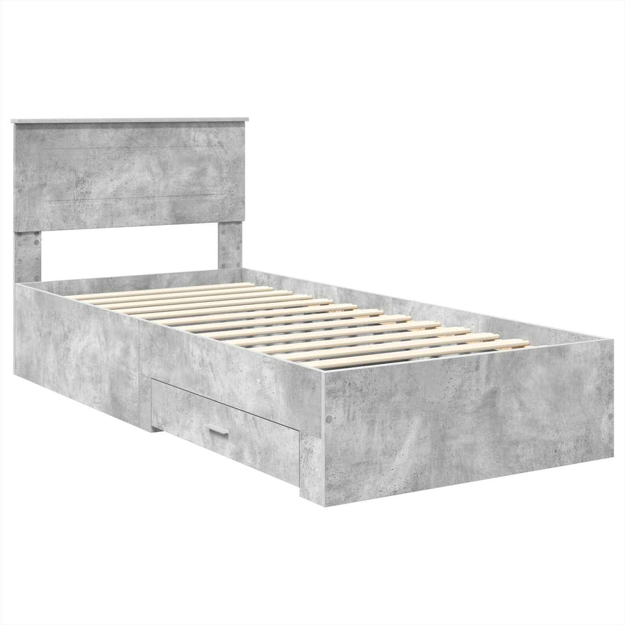 Bedframe Beton Grijs en Zilver 75 x 190 cm Bewerkt hout