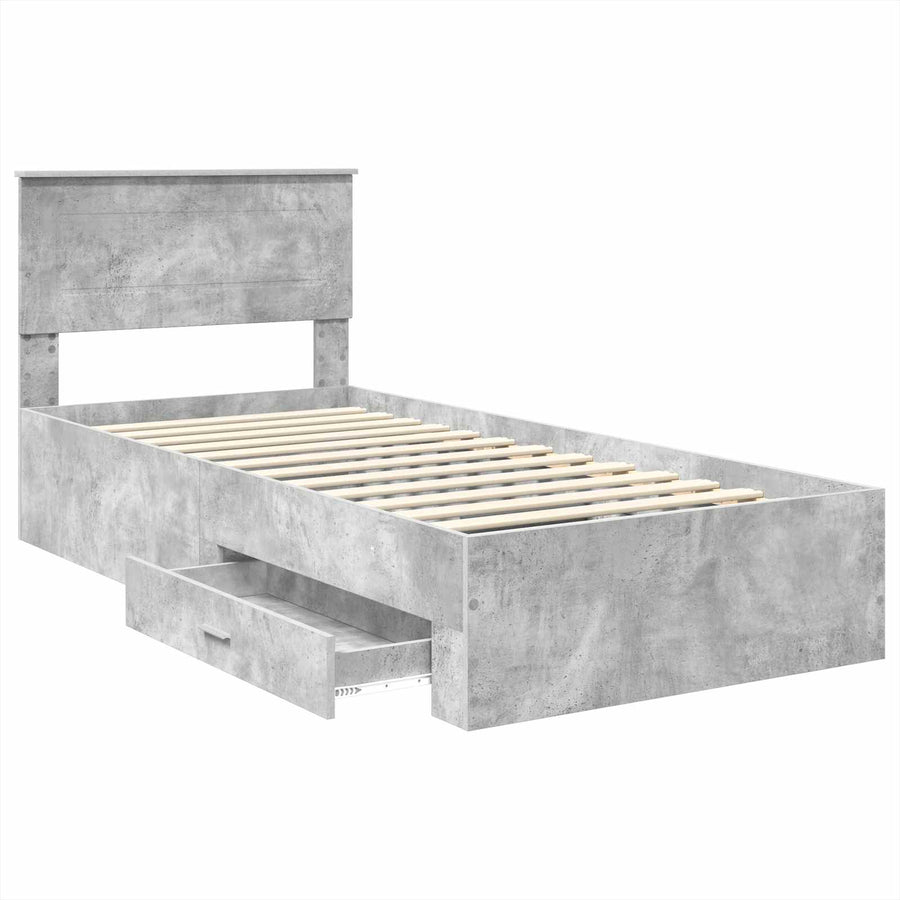 Bedframe Beton Grijs en Zilver 75 x 190 cm Bewerkt hout
