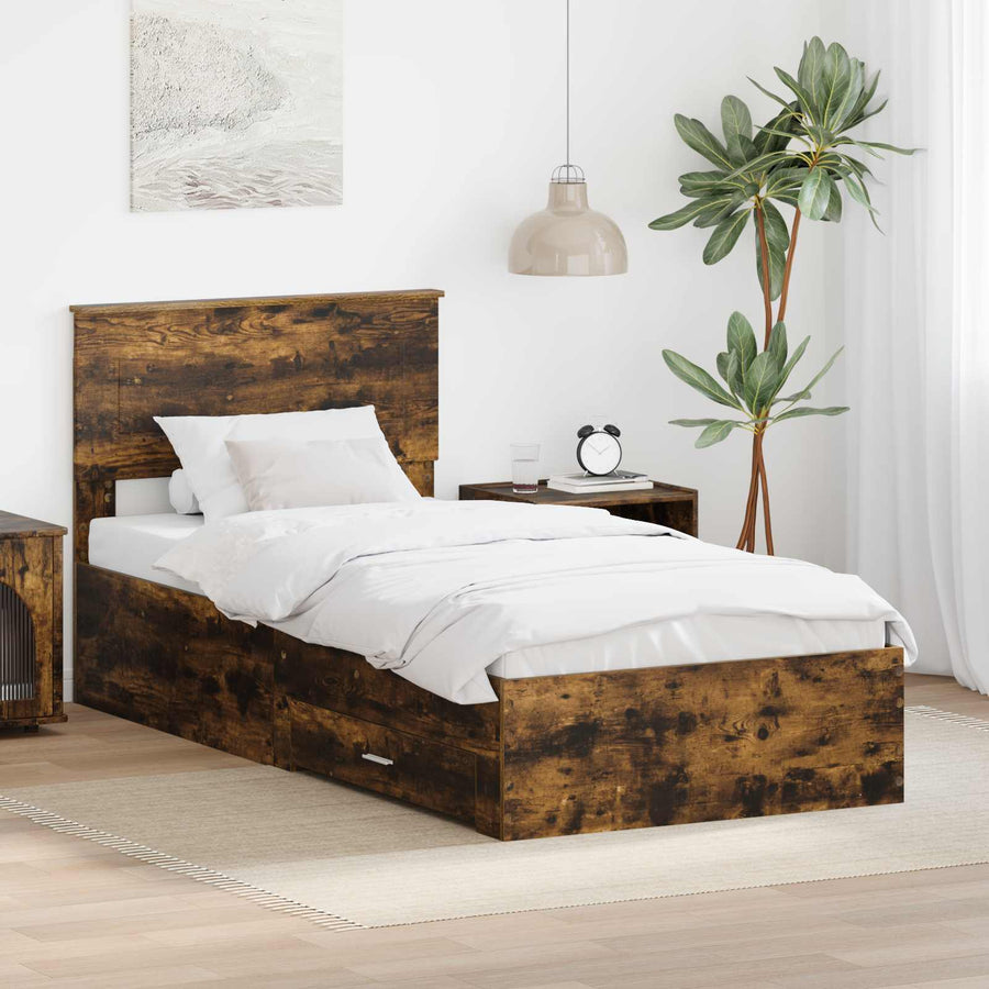 Bedframe Gerookt Eiken en Zilver 75 x 190 cm Bewerkt hout