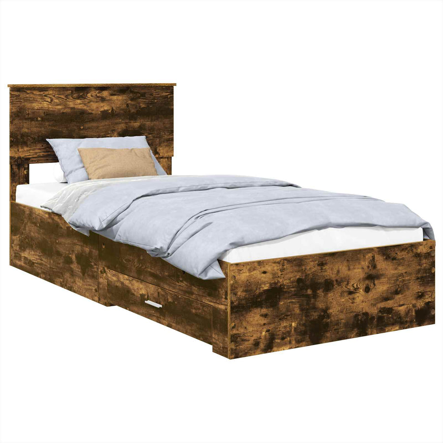 Bedframe Gerookt Eiken en Zilver 75 x 190 cm Bewerkt hout
