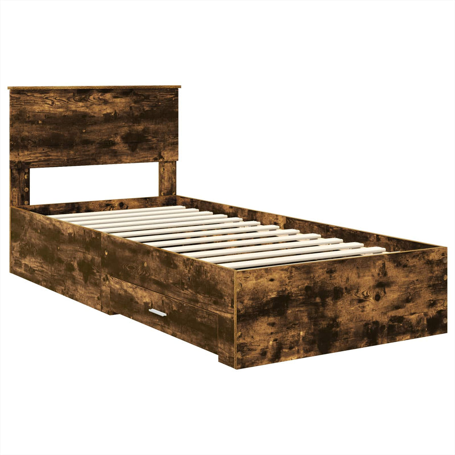 Bedframe Gerookt Eiken en Zilver 75 x 190 cm Bewerkt hout