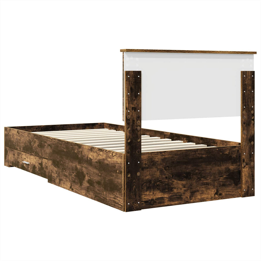 Bedframe Gerookt Eiken en Zilver 75 x 190 cm Bewerkt hout