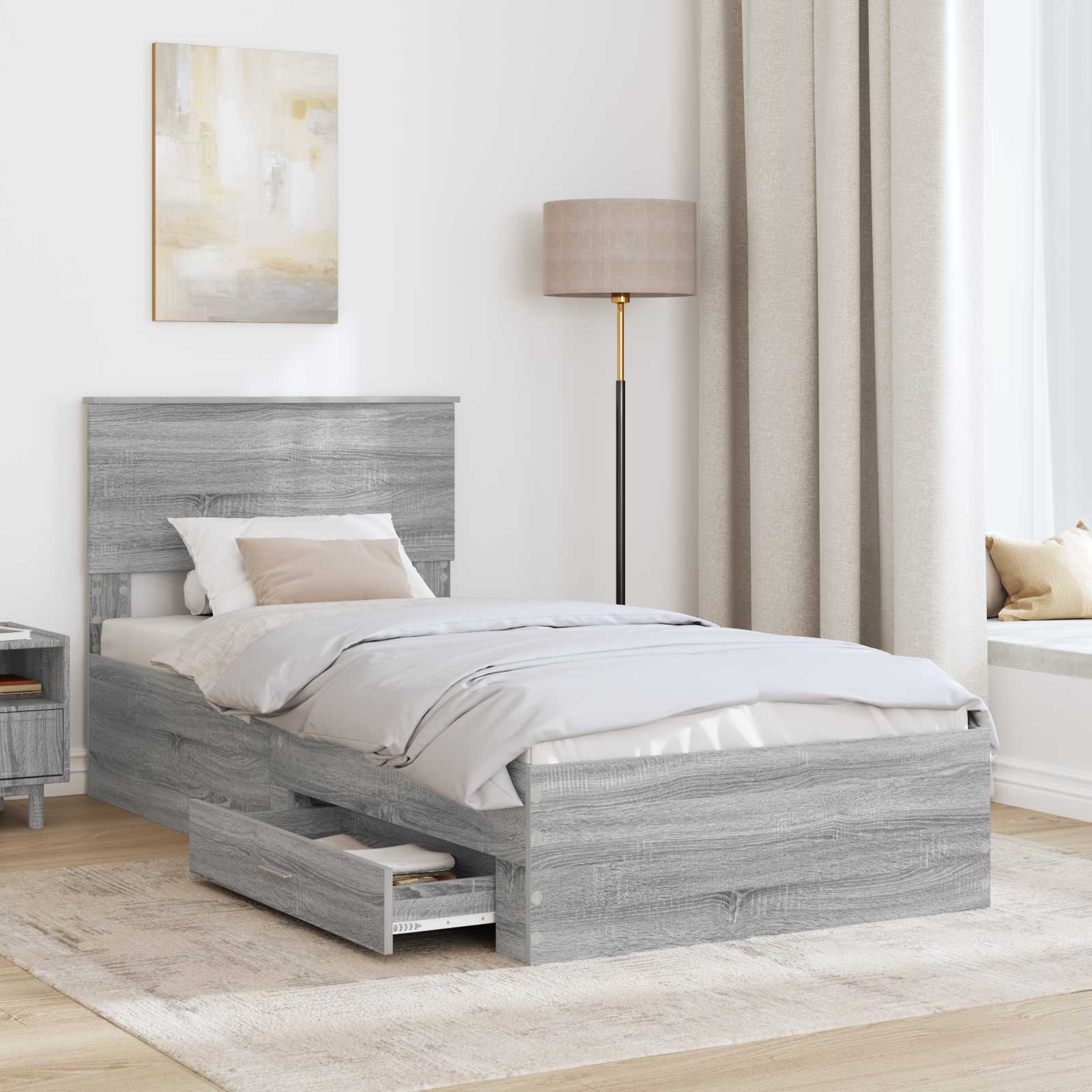 Bedframe Grijs Sonoma en Zilver 75 x 190 cm Bewerkt hout