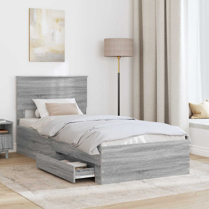 Bedframe Grijs Sonoma en Zilver 75 x 190 cm Bewerkt hout