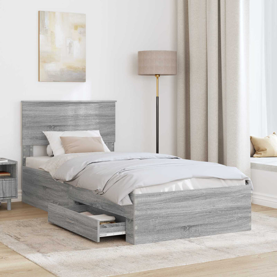Bedframe Grijs Sonoma en Zilver 75 x 190 cm Bewerkt hout