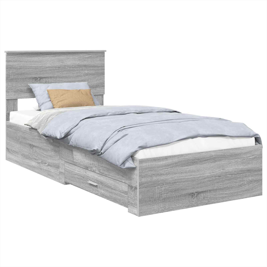 Bedframe Grijs Sonoma en Zilver 75 x 190 cm Bewerkt hout