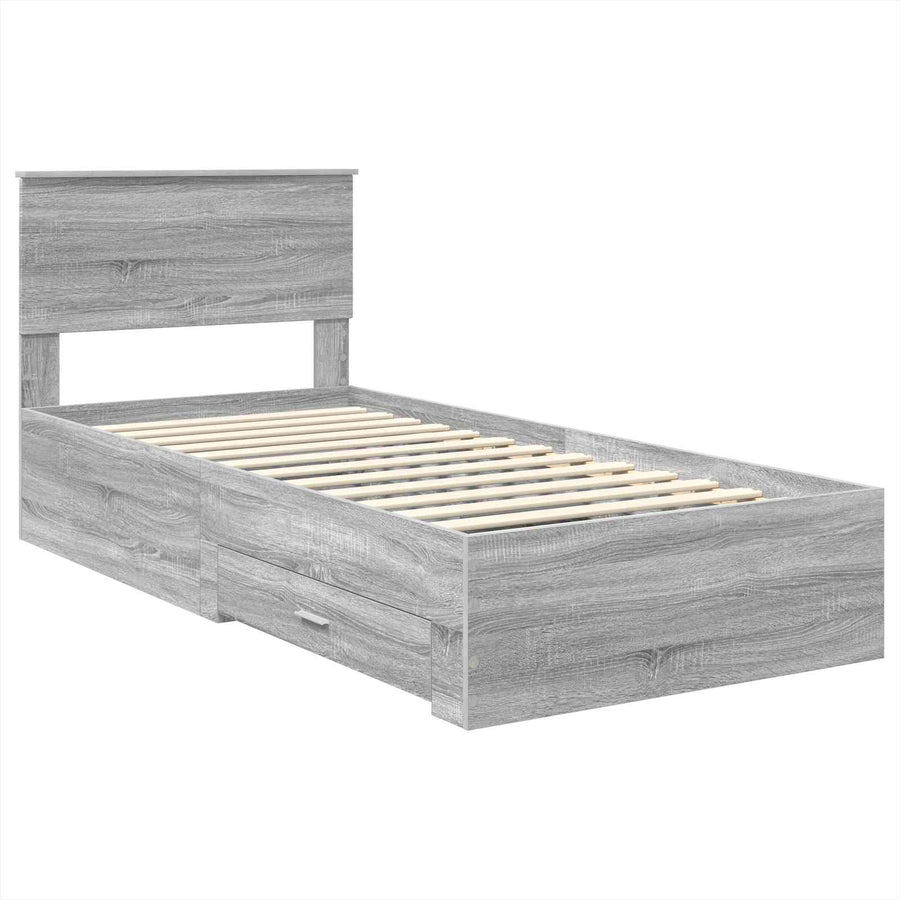 Bedframe Grijs Sonoma en Zilver 75 x 190 cm Bewerkt hout