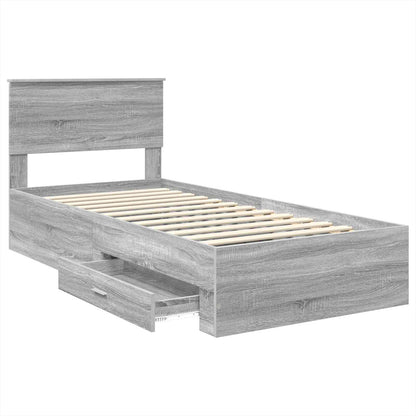 Bedframe Grijs Sonoma en Zilver 75 x 190 cm Bewerkt hout