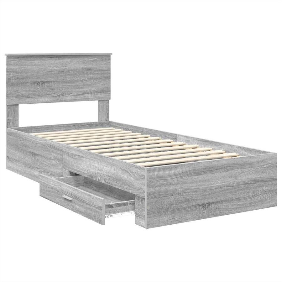 Bedframe Grijs Sonoma en Zilver 75 x 190 cm Bewerkt hout