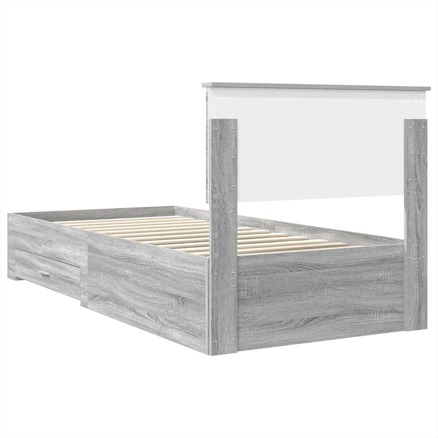 Bedframe Grijs Sonoma en Zilver 75 x 190 cm Bewerkt hout