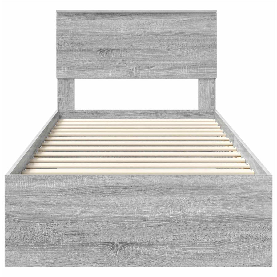 Bedframe Grijs Sonoma en Zilver 75 x 190 cm Bewerkt hout