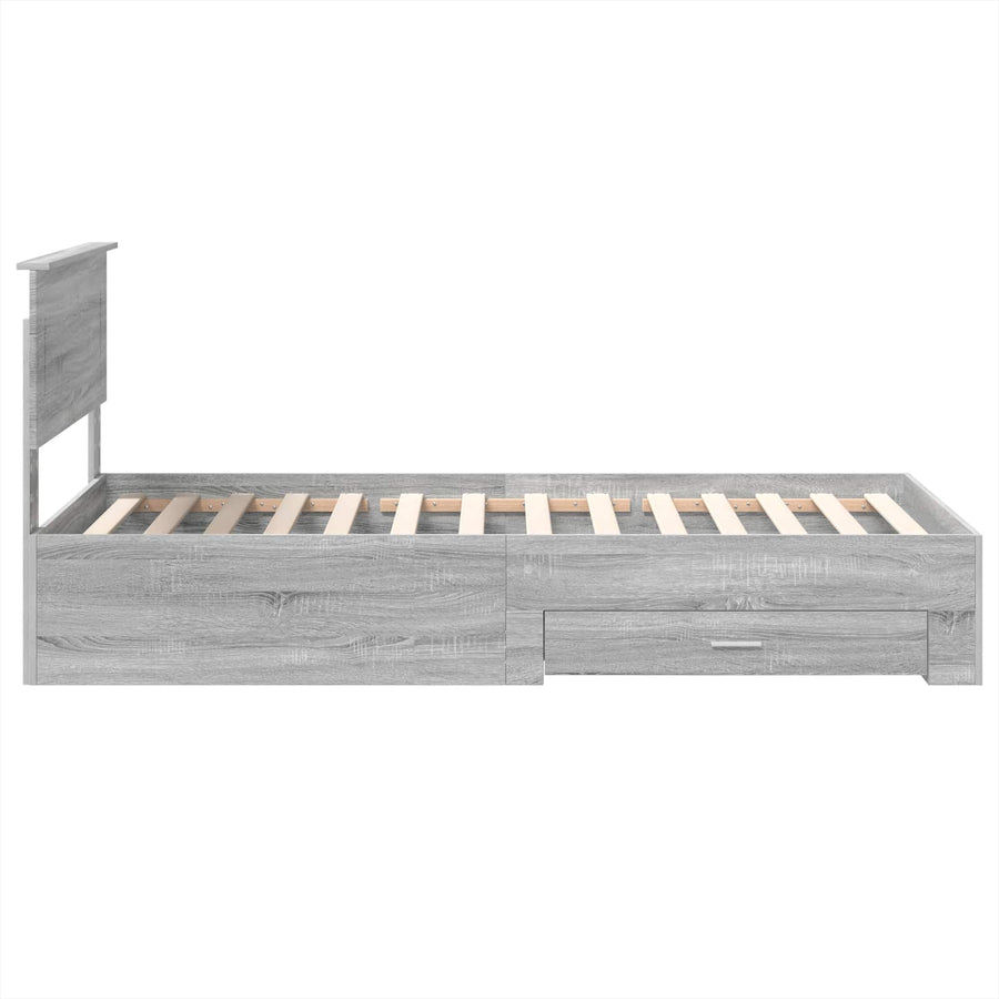 Bedframe Grijs Sonoma en Zilver 75 x 190 cm Bewerkt hout
