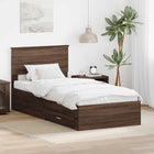 Bedframe 193x78x90 cm bruin eiken zilver bewerkt hout