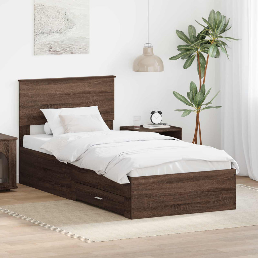 Bedframe Bruin Eiken en Zilver 75 x 190 cm Bewerkt hout