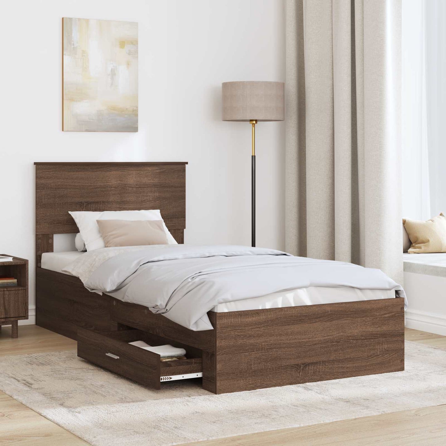 Bedframe Bruin Eiken en Zilver 75 x 190 cm Bewerkt hout