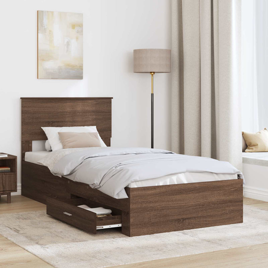Bedframe Bruin Eiken en Zilver 75 x 190 cm Bewerkt hout