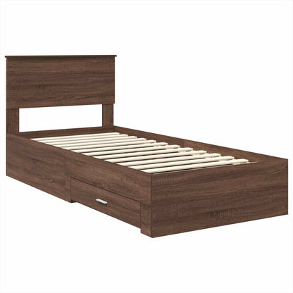 Bedframe Bruin Eiken en Zilver 75 x 190 cm Bewerkt hout