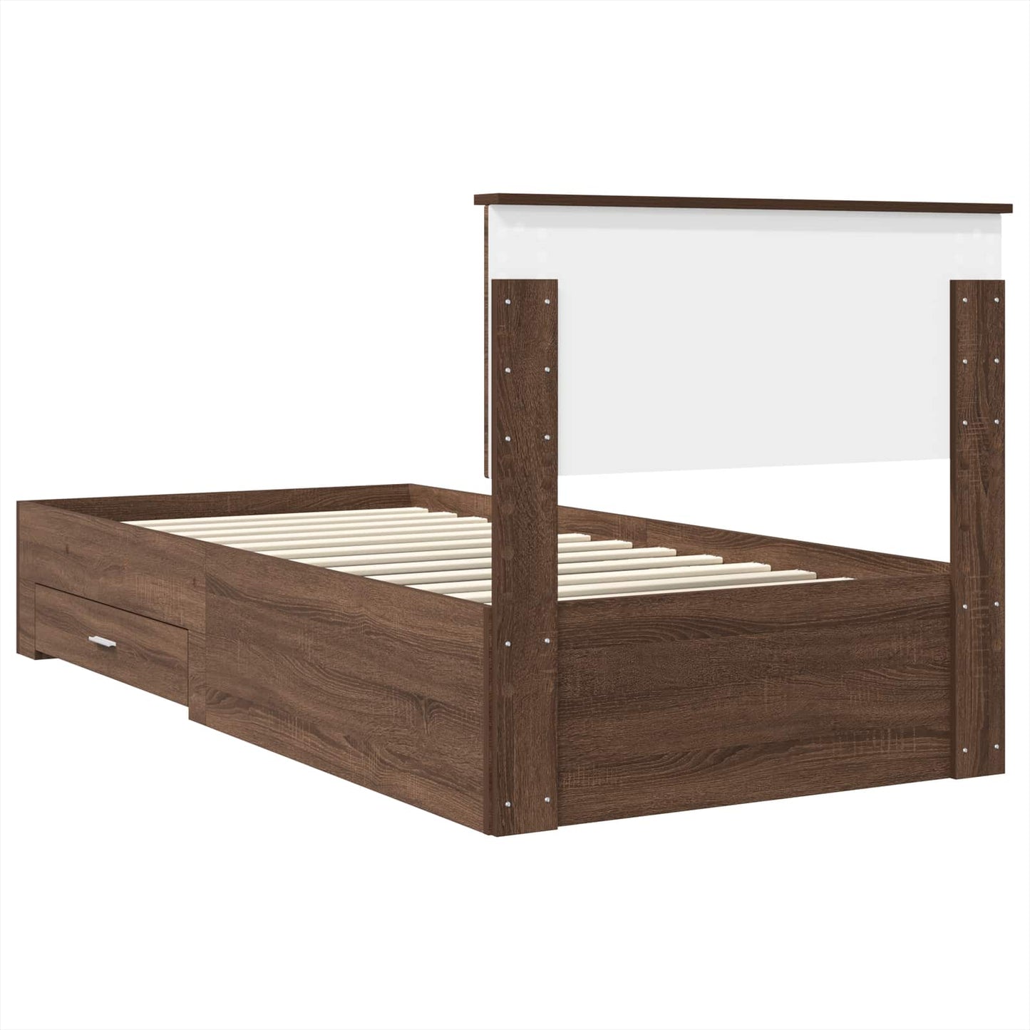 Bedframe Bruin Eiken en Zilver 75 x 190 cm Bewerkt hout