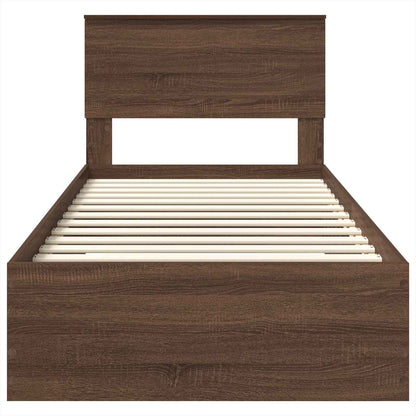 Bedframe Bruin Eiken en Zilver 75 x 190 cm Bewerkt hout