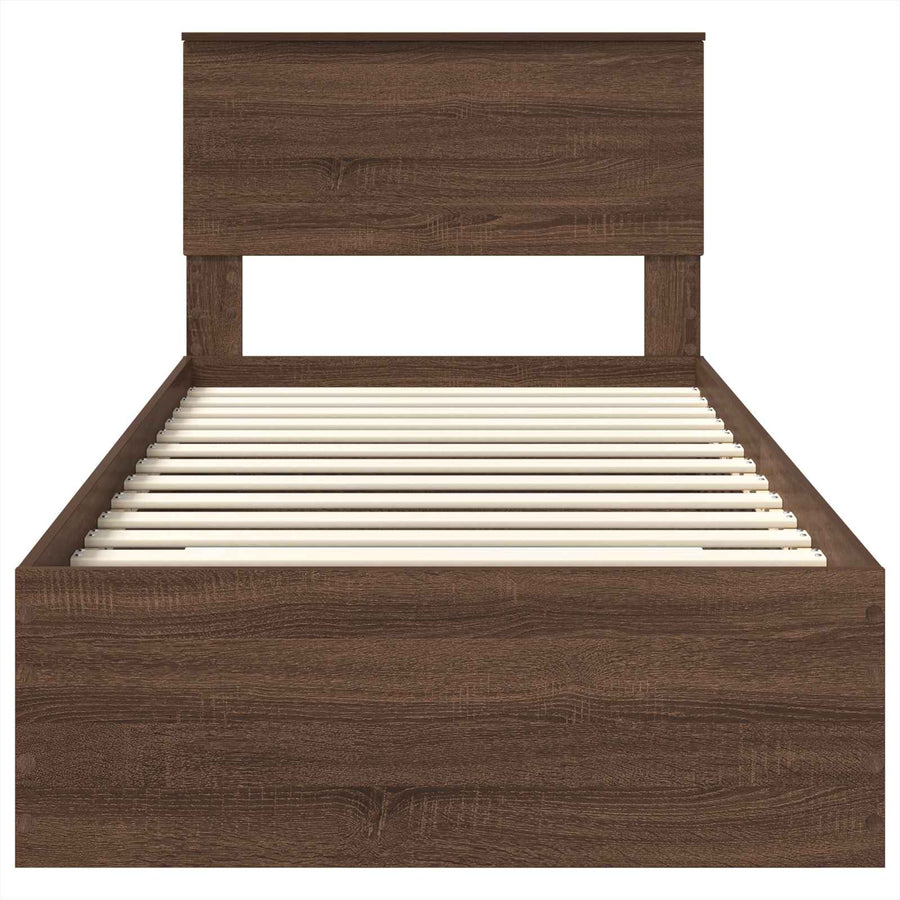 Bedframe Bruin Eiken en Zilver 75 x 190 cm Bewerkt hout
